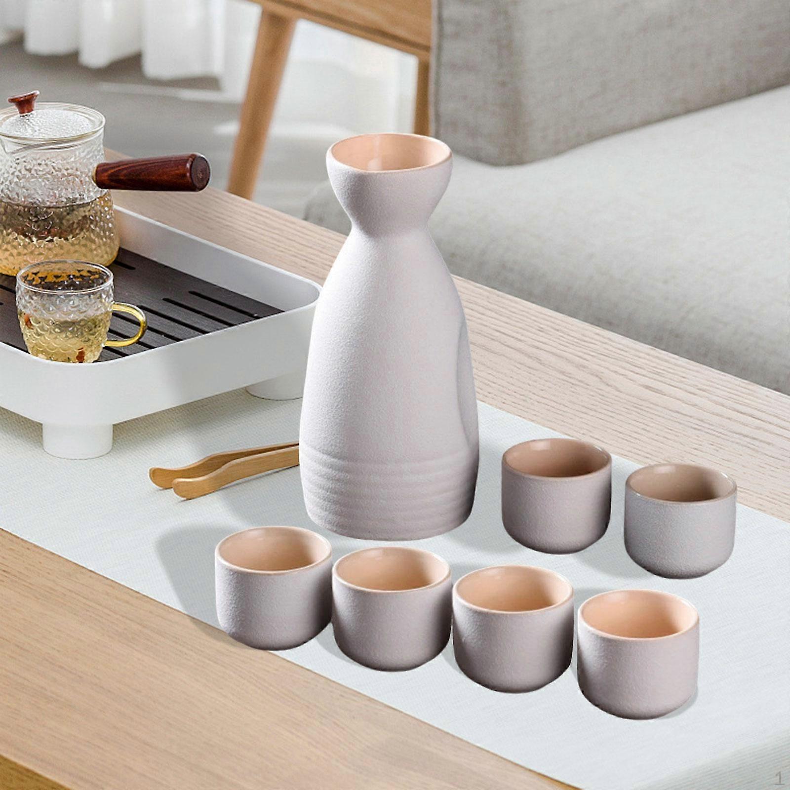 Ceramic Drinkware Set with Sake Pot and Six Cups