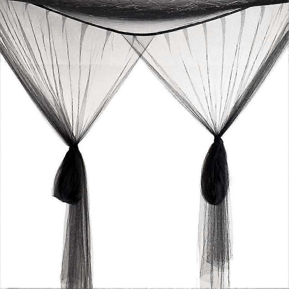 Mosquito Net For Double Bed, Rectangular Solid Color With 4 Openings, Easy Installation, Polyester, Black, 190cm X 210cm X 240cm