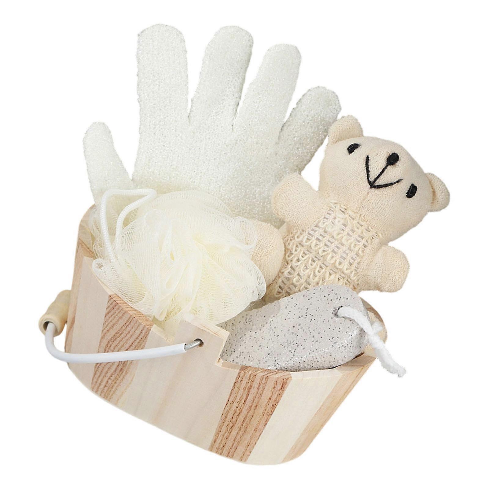 Bathing Kit with Wooden Storage Bin Classical Antique Design Bath Set for Relaxing Shower Experience Multicolor