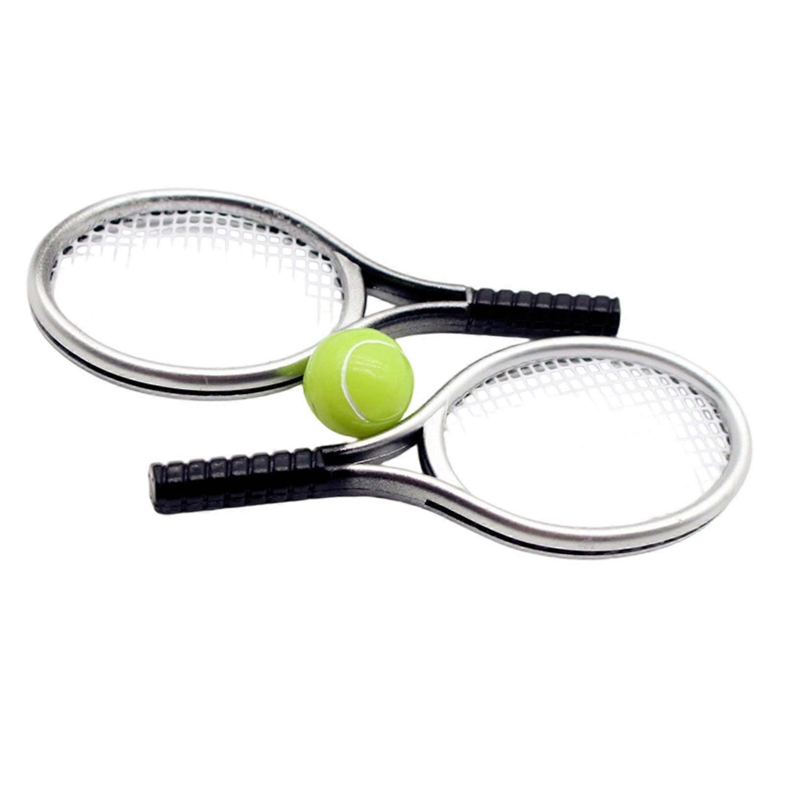Miniature Tennis Racket Model Figure For Doll House Decors Creative Pretend Play Game Scene Setting Craft Model Display  Silver