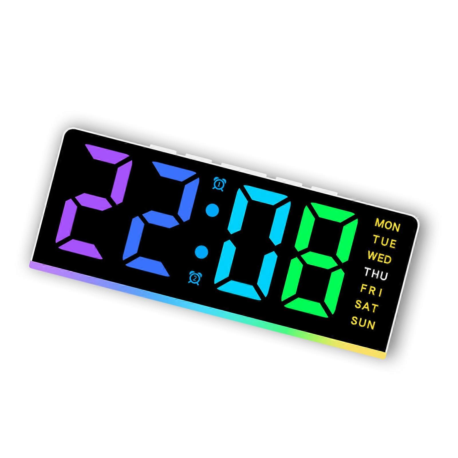 Modern Color Changing Lighting Clock With Time Date Week Display Quiet Operations Night Light Two Alarms Bedroom Decors Multicolor