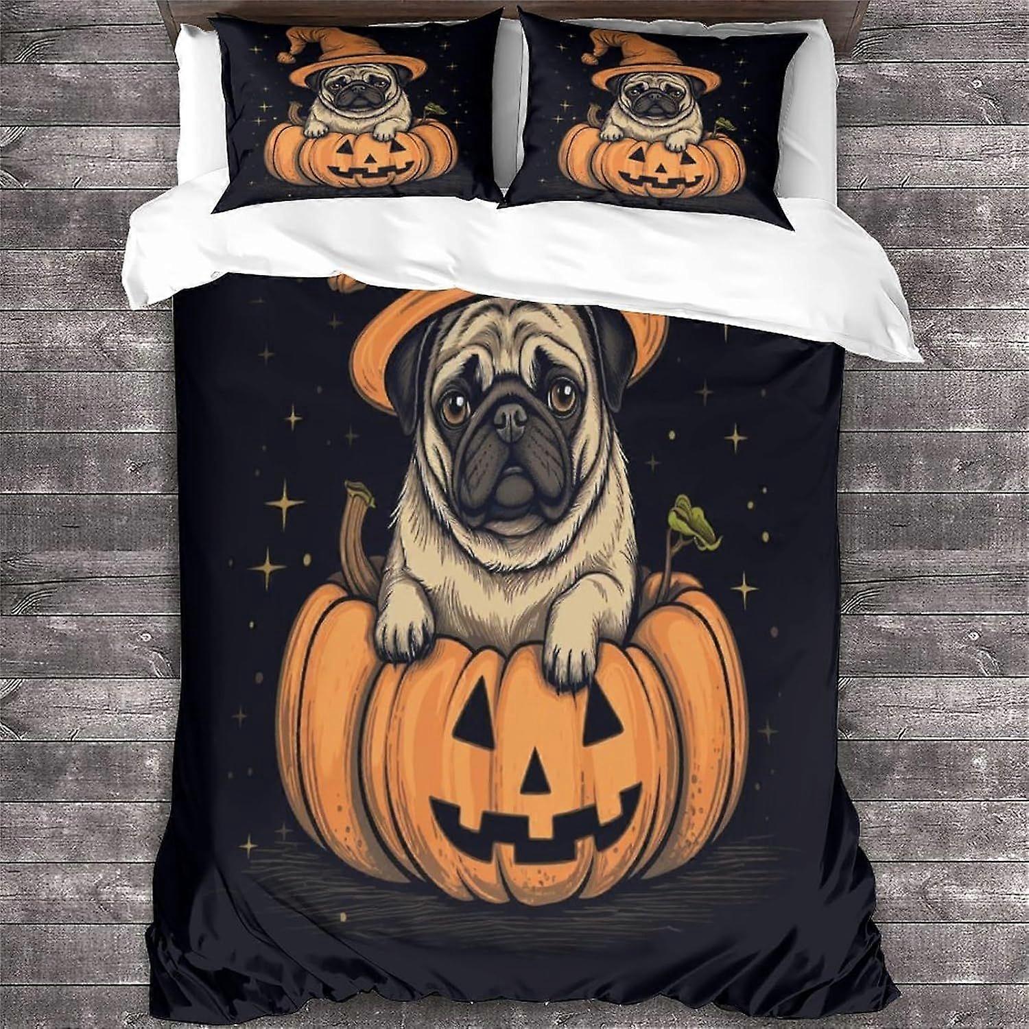 Conjunto de Capa para Edredom para Cachorro Impresso em 3D com Fronha de Halloween Capa de Colcha Roupa de Cama King