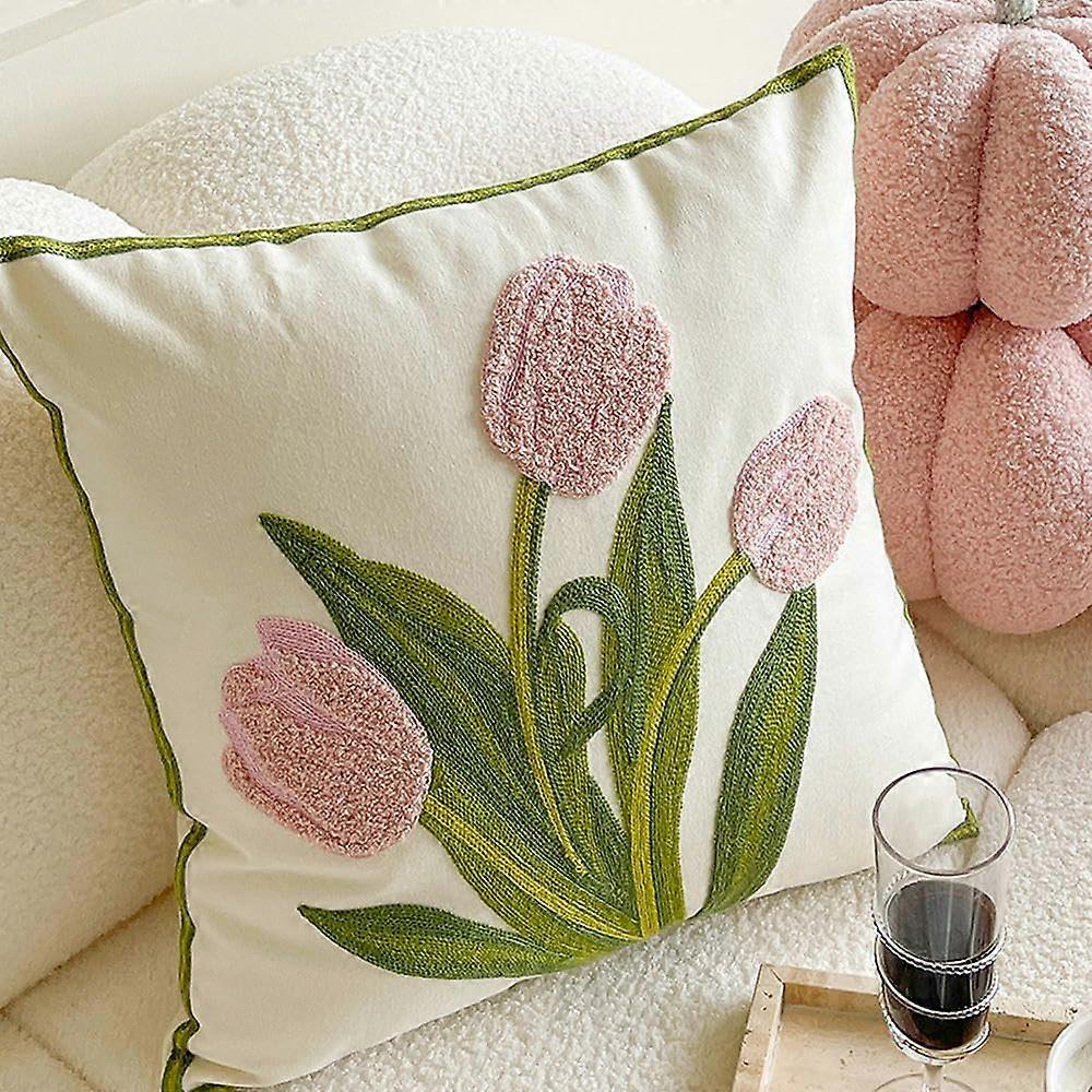 Tulip Pillow 45x45cm Nordic Style Cushion Set of 2 Cute Sofa and Bedside Waist Pillowcase A-05697