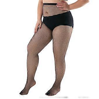 Elegante visnetpanty's met strass steentjes voor dames, nylon feestkleding, sprankelende kristallen mesh panty's, kousen, XL