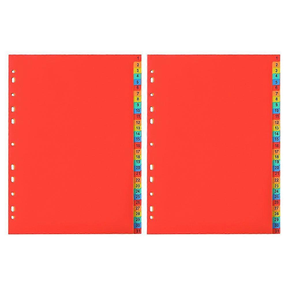 2 Sets Plastic Binder Dividers with 1-31 Number Tabs Insertable Page Separator Sheets Index File Dividers for Planner Journal Notebook