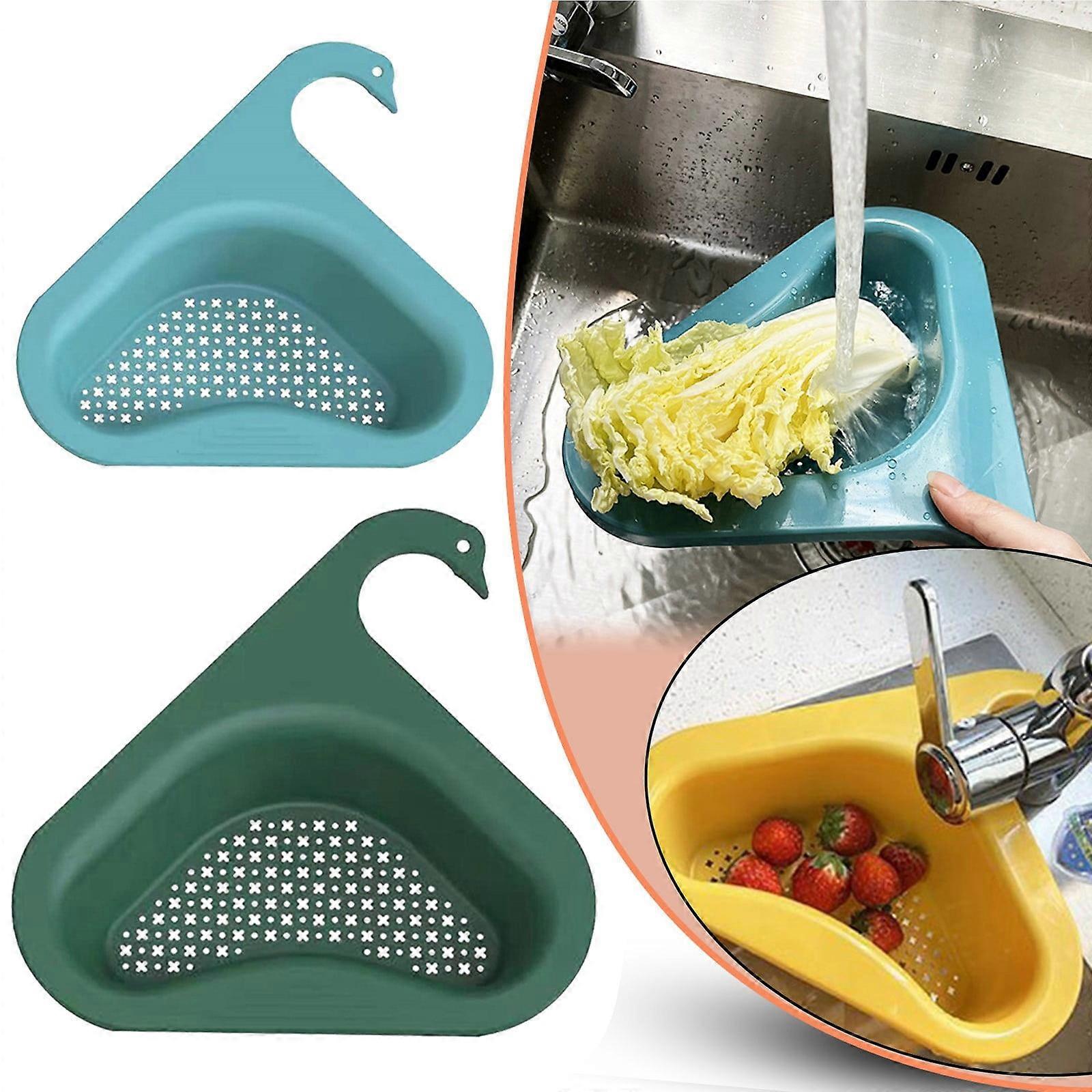 Uclet Drain Rack 2 Pcs Kitchen Sink Organizer, Sink Filter Tray Shelf, Triangular Strainer Basket for Fruit/Vegetable, Tea Strainer