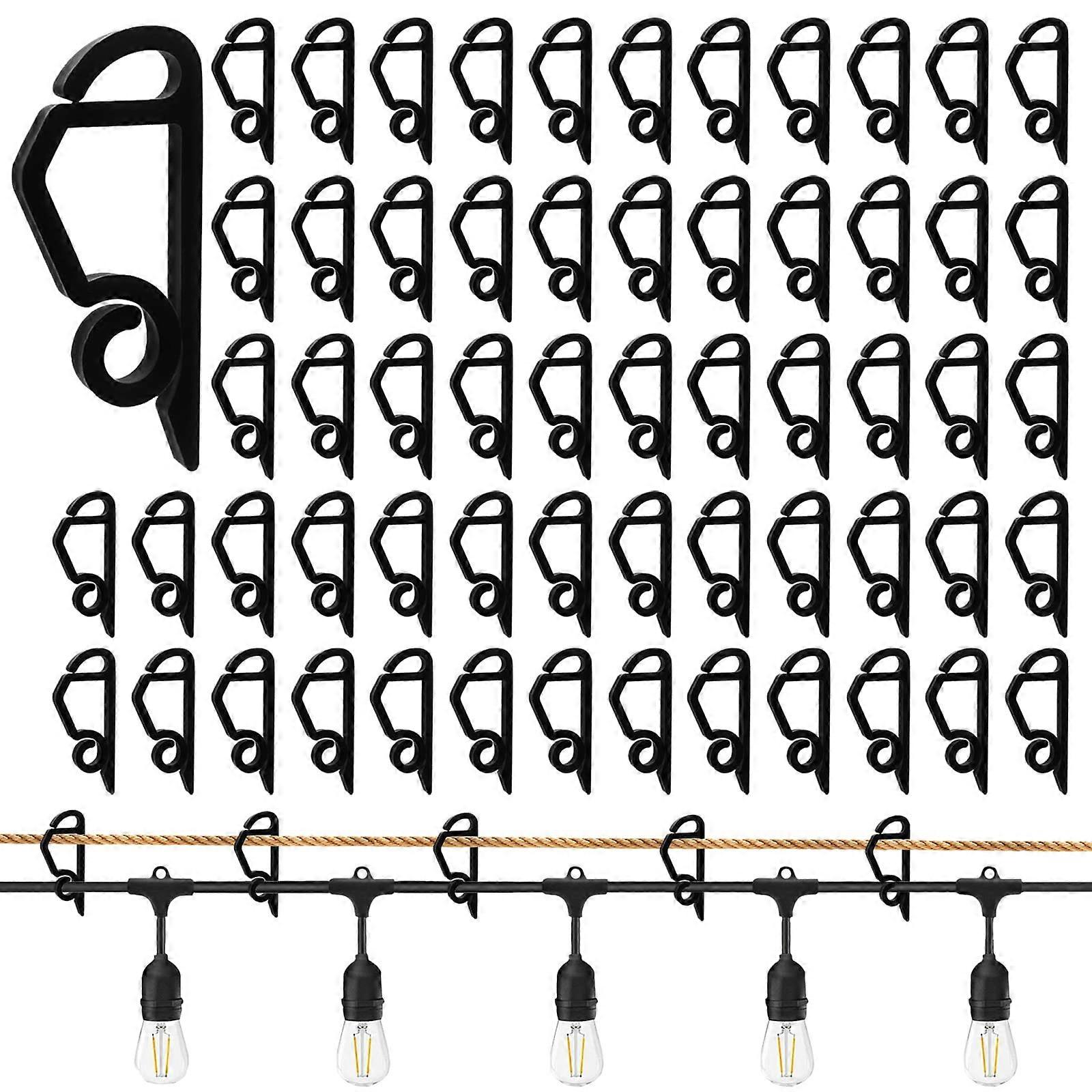 String Light Hanging Hooks Outdoor Weatherproof Plastic Clips for Christmas Decor, 60 Pack Black