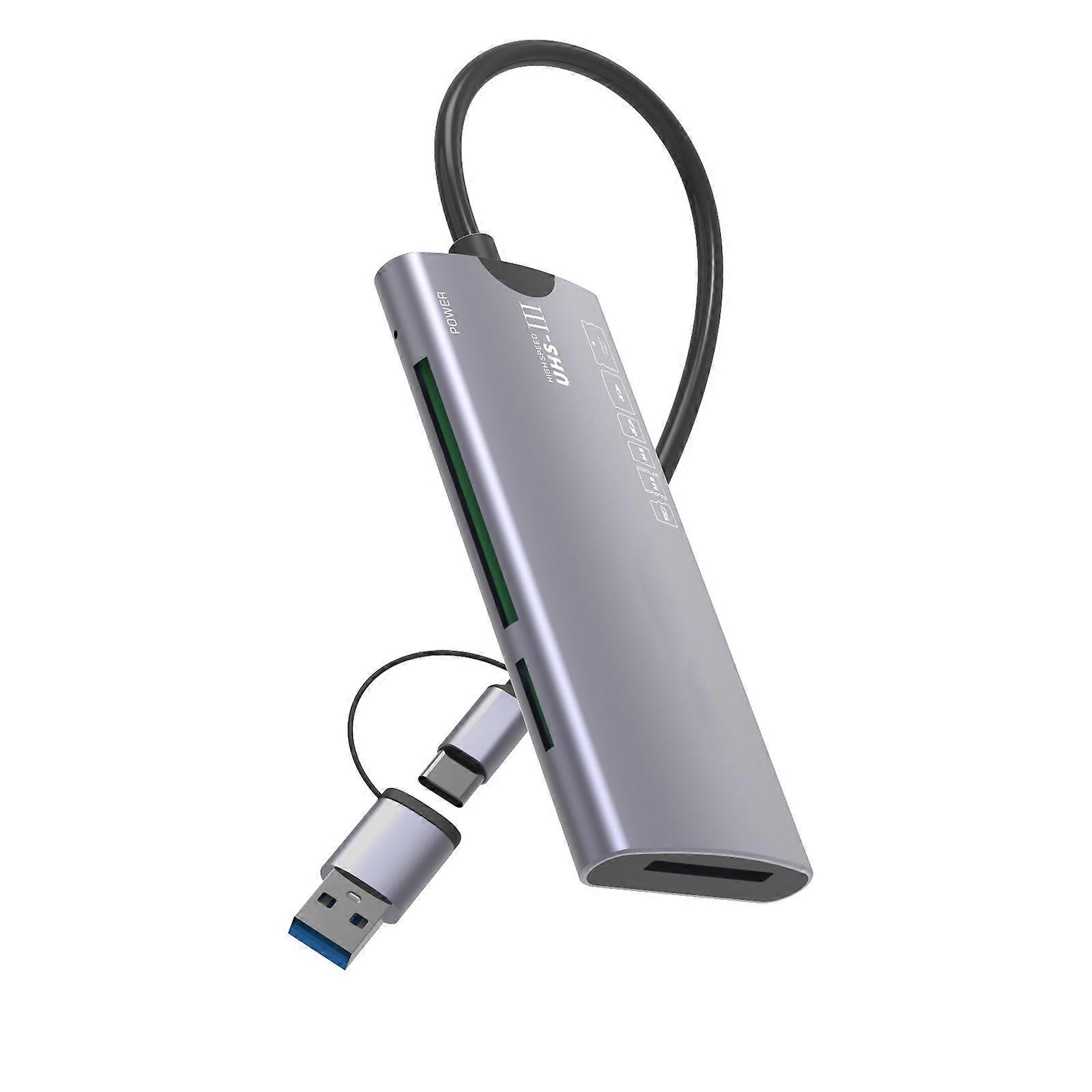 Secure Stable Data Transfer Card Reader USB3.0 Double Interfaces 6 in 1 Adapters for Various Digital Devices Multicolor