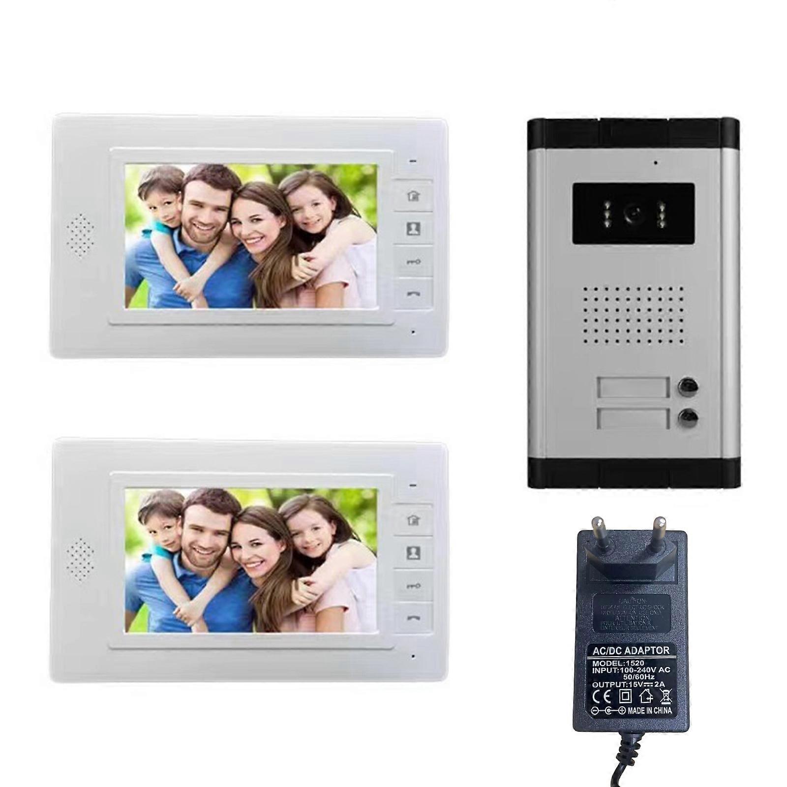 7Inch Video Intercom Security Doorbell System With Outdoor Camera & 2 Indoor Touch Display For Apartments Villages Hotel Multicolor