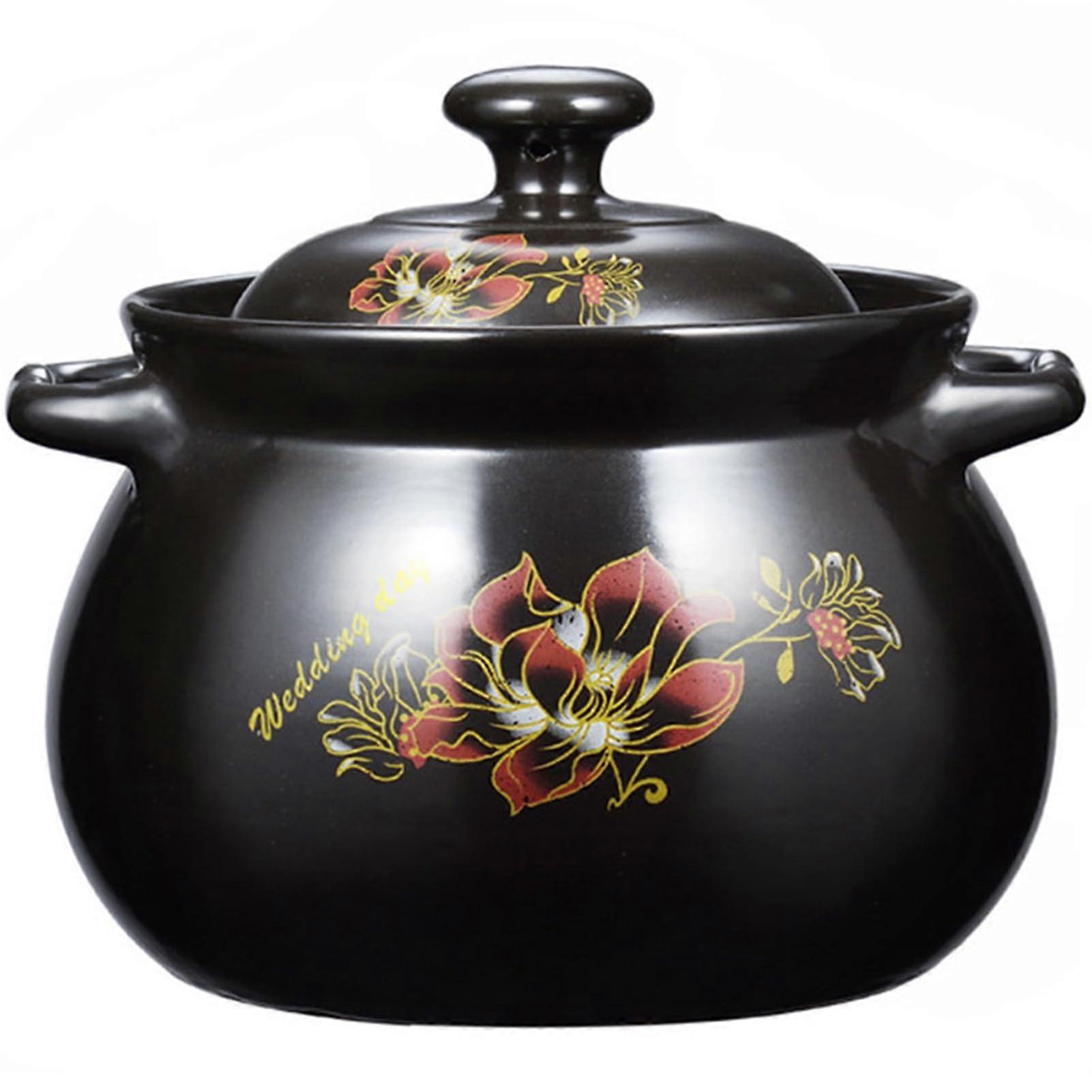 Clay Stockpot with Lid and Handle, Large 10.5L Heat Resistant Ceramic Cooking Pot for Stew, Soup and Casserole