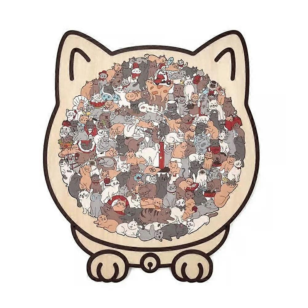 135pcs Morandi-Colored Cat Wooden Jigsaw Puzzle with Cat Silhouette Frame Macaron Color Cut Cat Pieces Cat Puzzle Ornaments