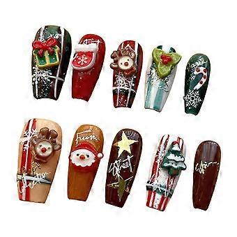 TOOYFUL Weihnachts-Kunstnägel, niedlich, wiederverwendbar, zum Aufkleben, für Weihnachten, Feste und Feiertage, kreativ, lang, für Frauen und Mädchen (Größe M)