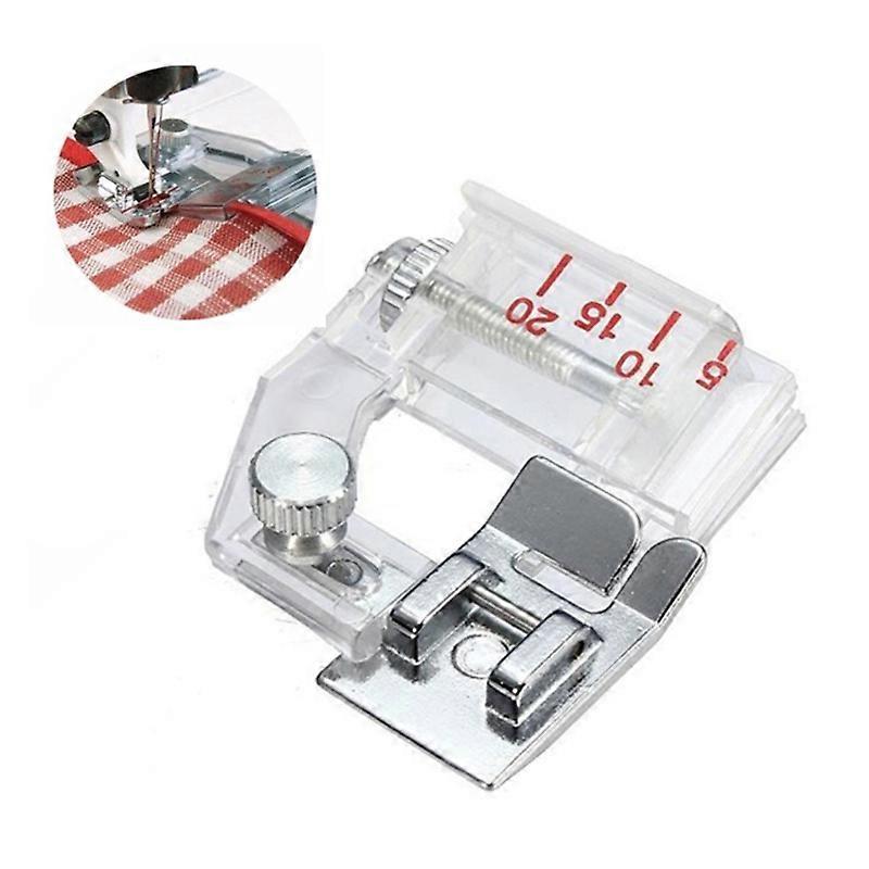 Binding and fabric strip presser foot, multi-functional adjustable width household sewing machine accessory
