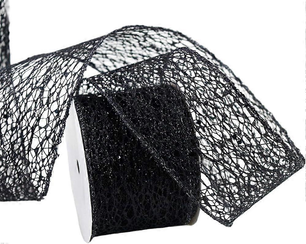 10 Yards 2.48 Inch Black Glitter Mesh Ribbon Wire Edge Wide Netting Sparkly with Sequins Paillettes Fabric Ribbons for Gift Wrapping Making Bouquet We