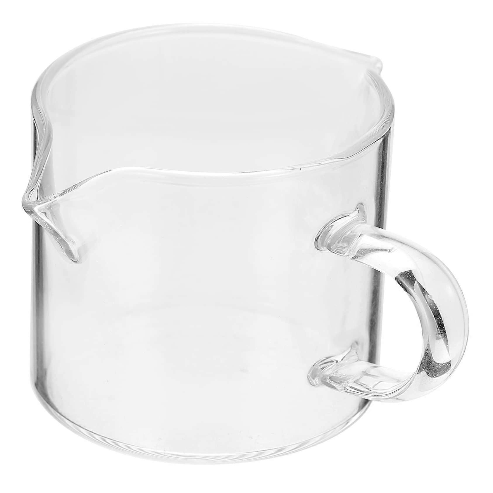 Glass Milk Frothing Pitcher with Spout and Scale, Heat Resistant Creamer Cup for Coffee and Milk