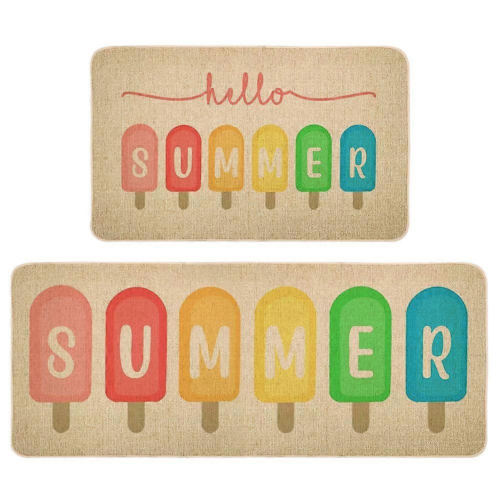 Hello Summer Non Slip Kitchen Rugs Set of 2, Absorbent Door Mats with Rubber Backing 17x29 17x47