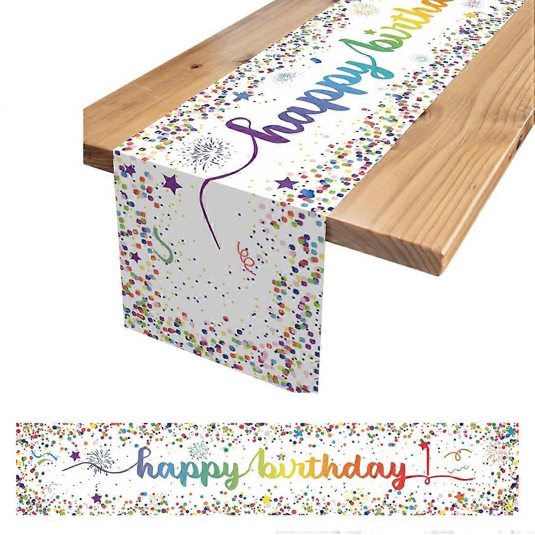 Colorful Birthday Party Tablecloth with Cheerful Design and Durable Linen Table Runner