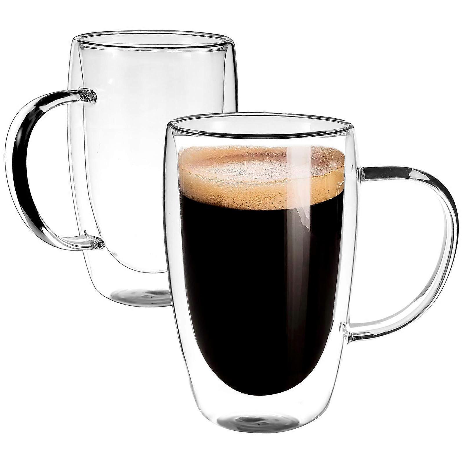 Glass Coffee Mugs 16oz Double Wall Insulated Borosilicate Set of 2 for Hot and Cold Drinks