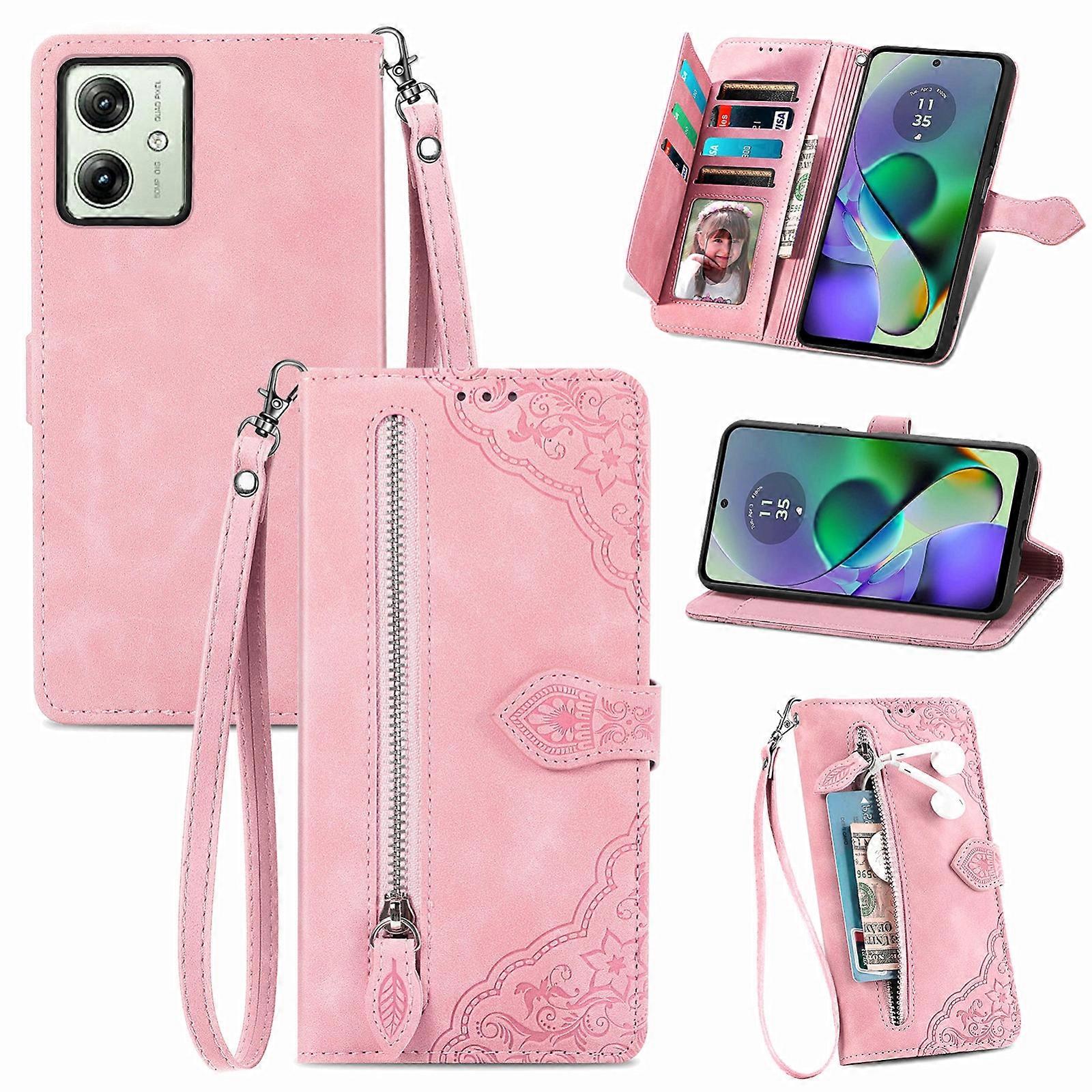 Embossed Flower Zipper Leather Phone Case