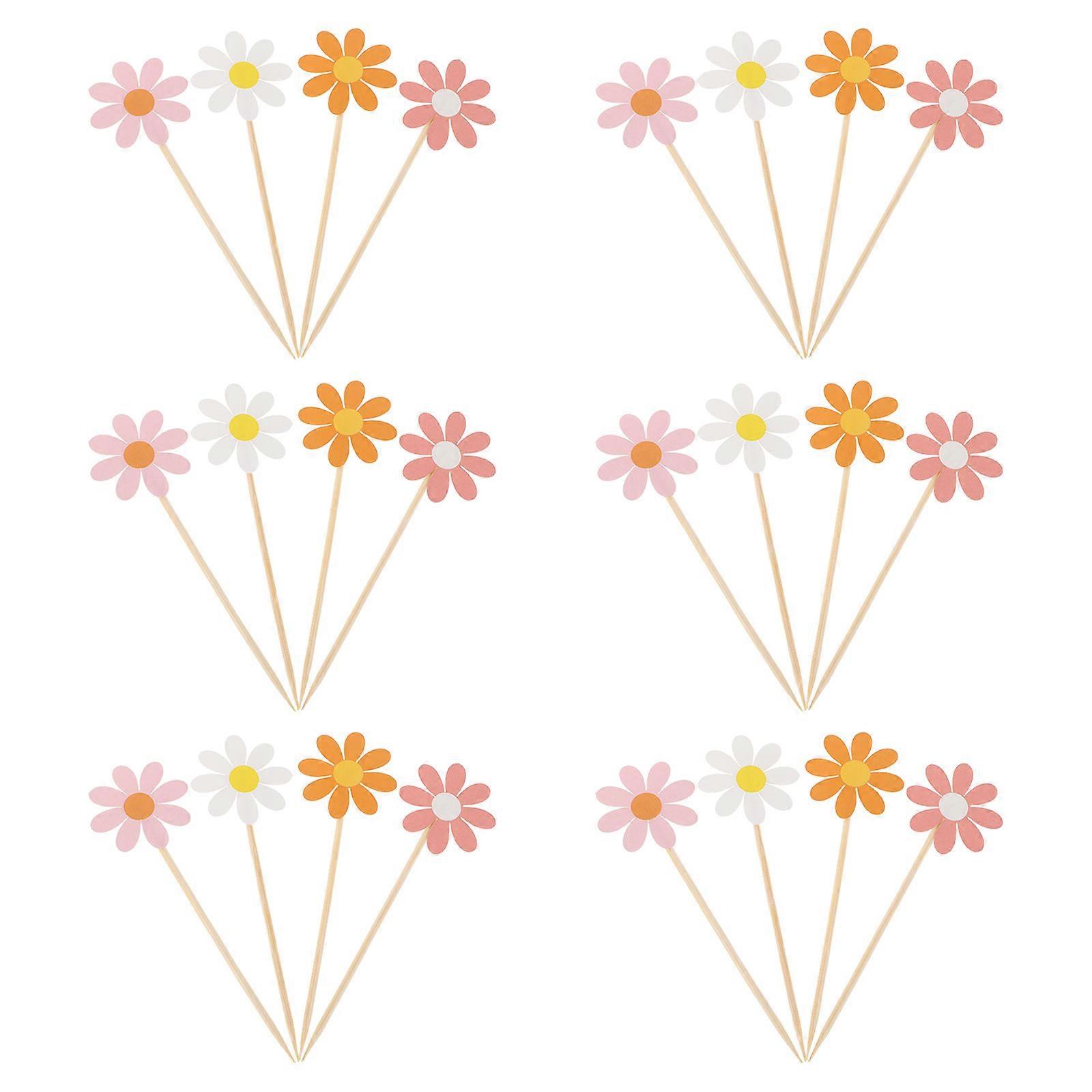 Floral Cake Decorating Supplies Daisy Picks for 40Pcs Assorted