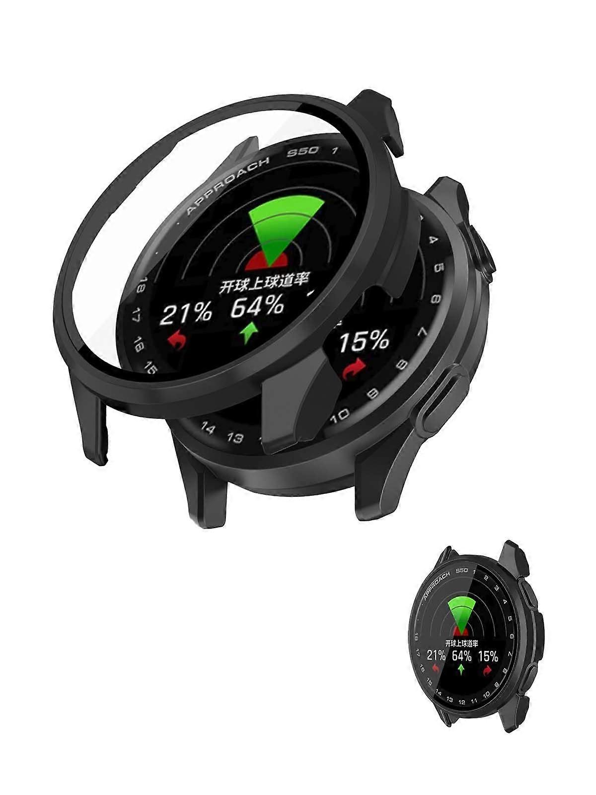 Case for Garmin Approach S50 with Builtin Tempered Glass Screen Protector, Full Coverage Black Cover