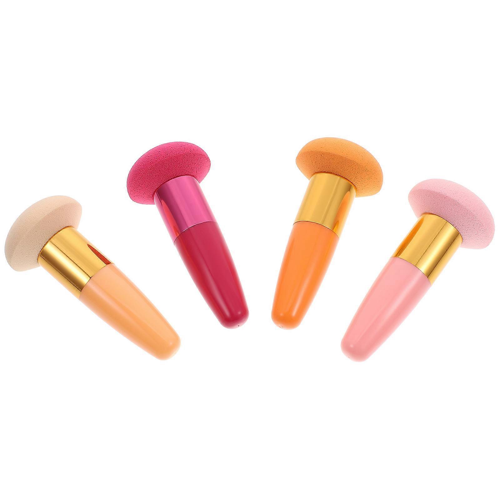 Assorted Color Latex Powder Puff for Makeup with Handle Easy to Clean 4 Pieces