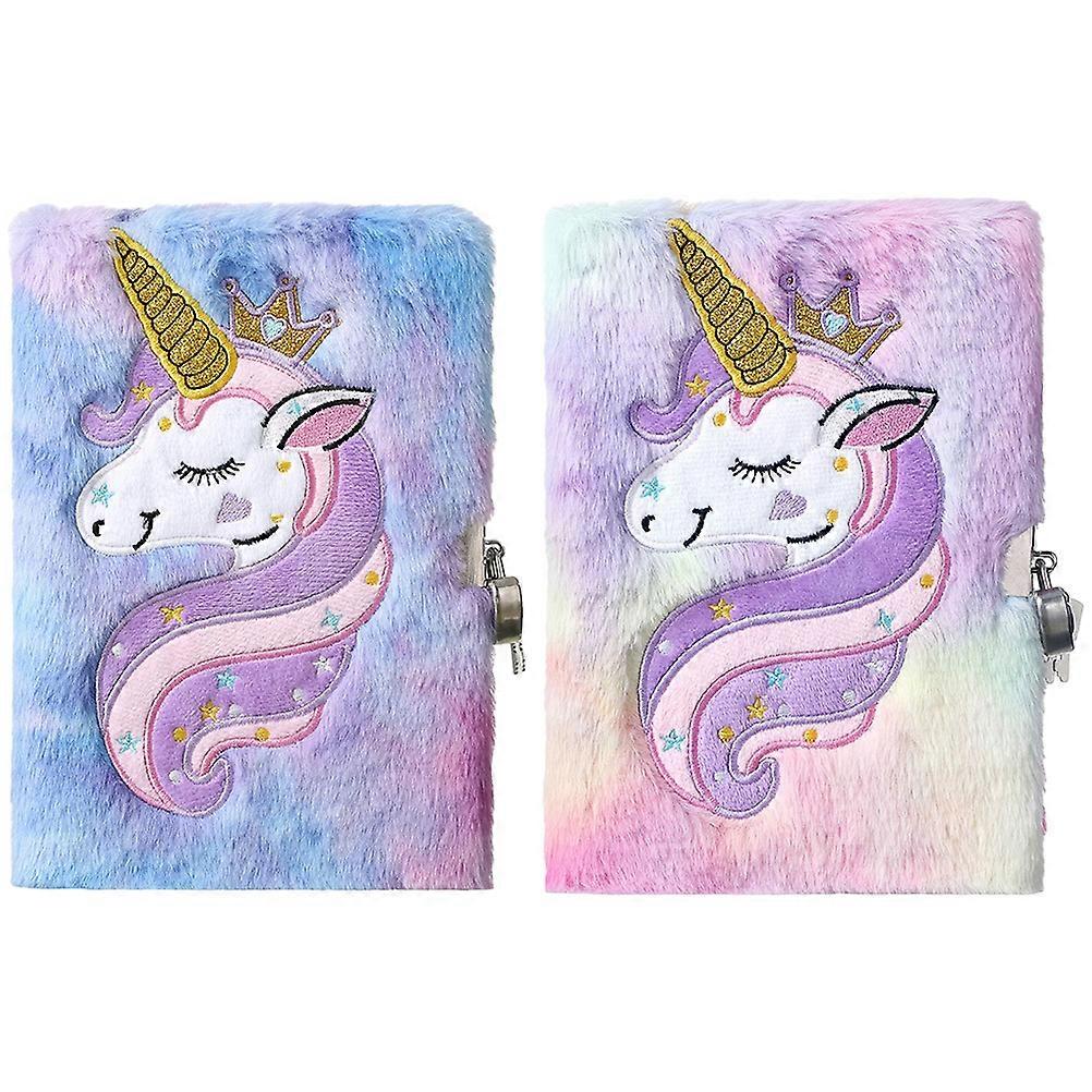 Lovely Plush Notebook Multi-Function Diary Book 2Pcs with Lock