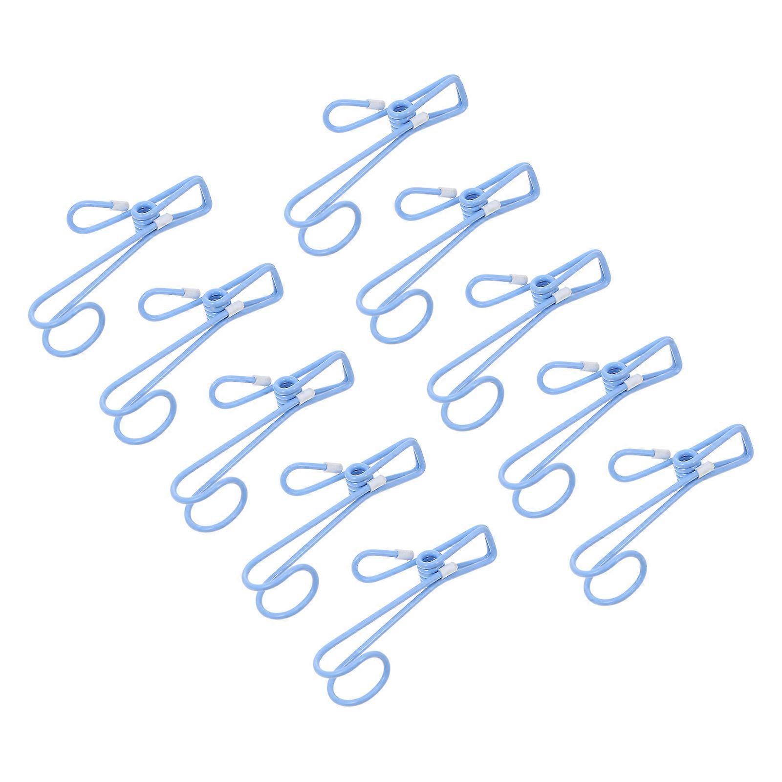 Simple Clip with Hook Blue Multi-Function Clothes Pin 10Pcs for Home Use