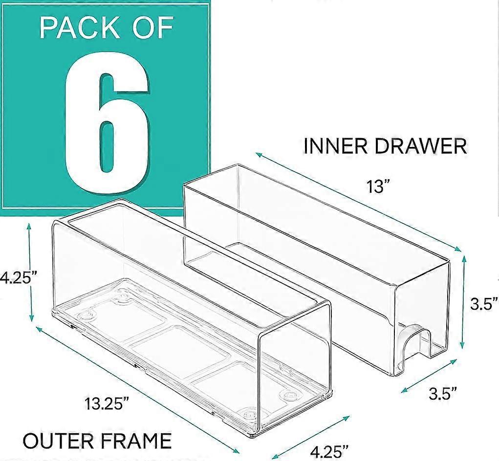 Clear Storage Drawers 6 Pack – Stackable Organizer Bins with PullOut Smooth Glide for Kitchen Pantry Fridge