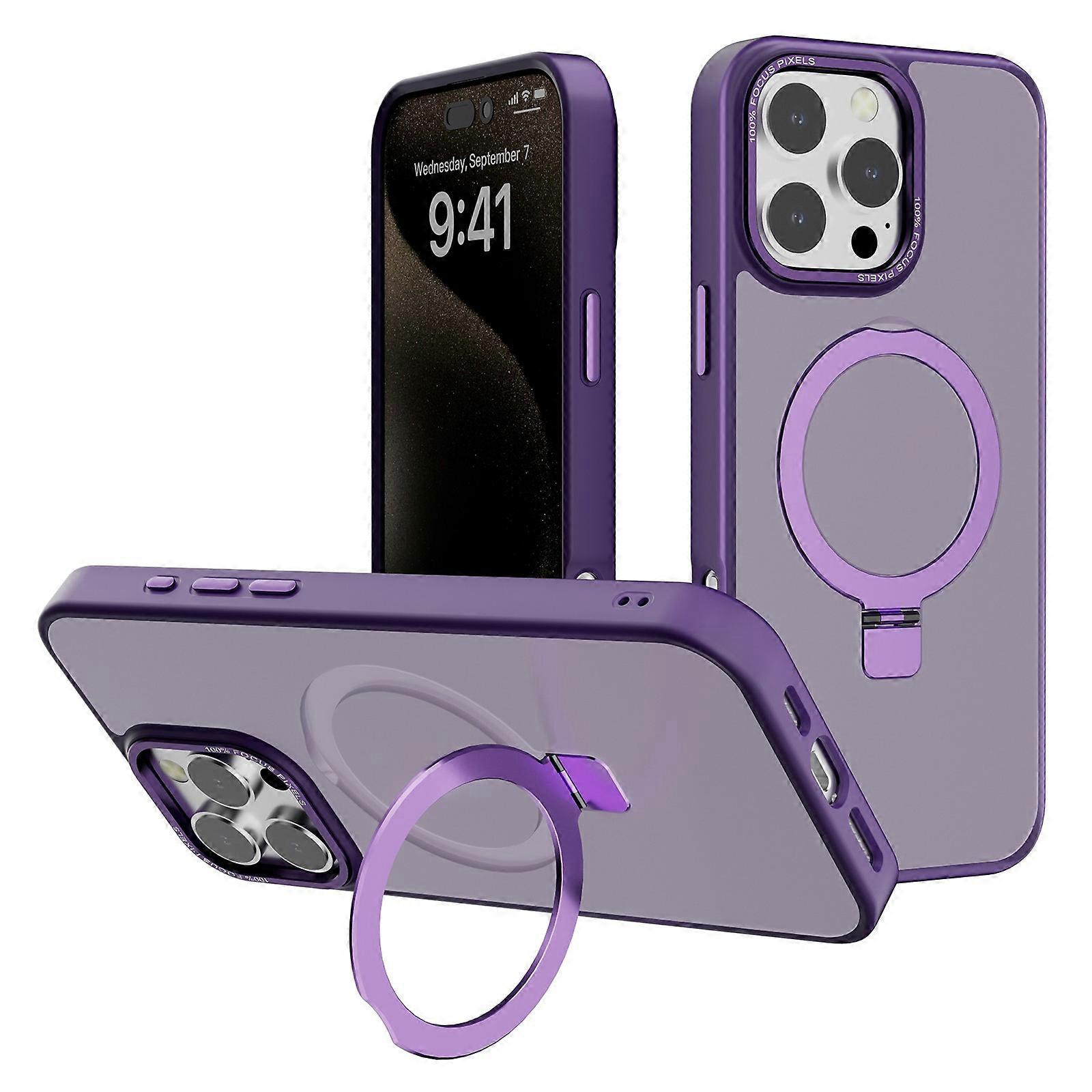 For iPhone 16 Pro Max Case Magnetic Kickstand TPU+PC Phone Cover Matte Translucent