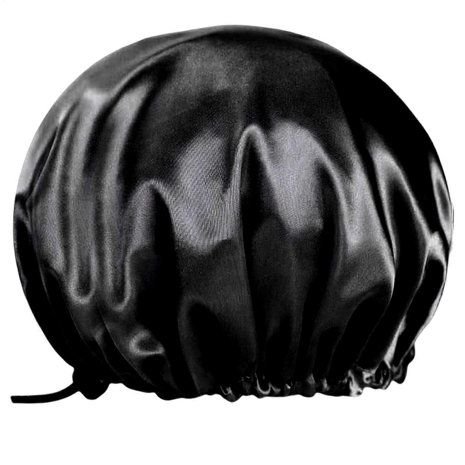 Waterproof Shower Cap Extra Large Satin Lined with Adjustable Drawstring for Women Long Hair