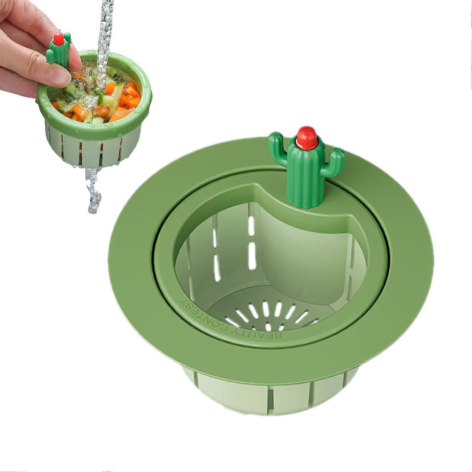 Cactus Kitchen Sink Strainer with AntiClogging Design, Automatic Dumping Basket Fits Most Sinks Green