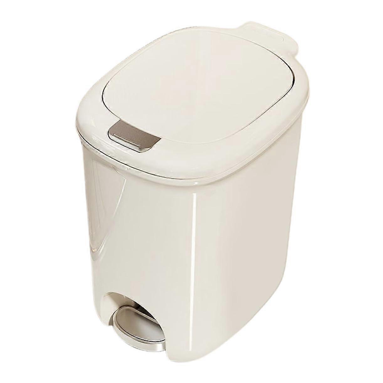 Trash Can with Hands Pedal Lid Cream White for Kitchen Bathroom Compact Waste Bin
