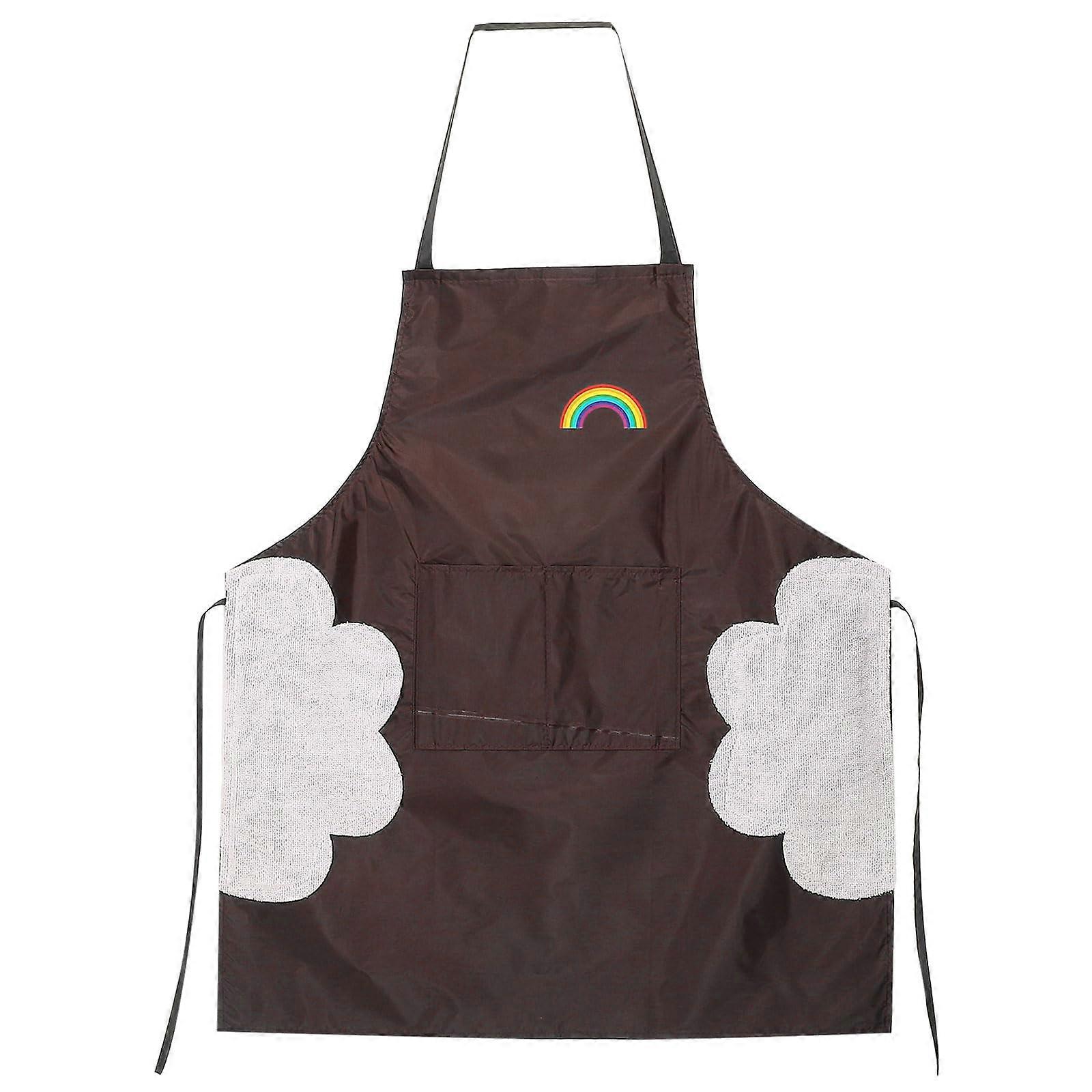 Brown Bib Apron Waterproof Adjustable Chef Apron with Double Pockets for Kitchen and Restaurant