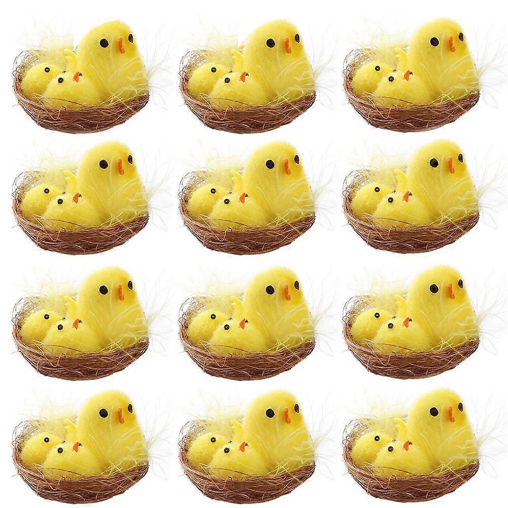 12Pcs Chick Ornament Household Desktop Decor Mini Chicks Plaything Easter Decor