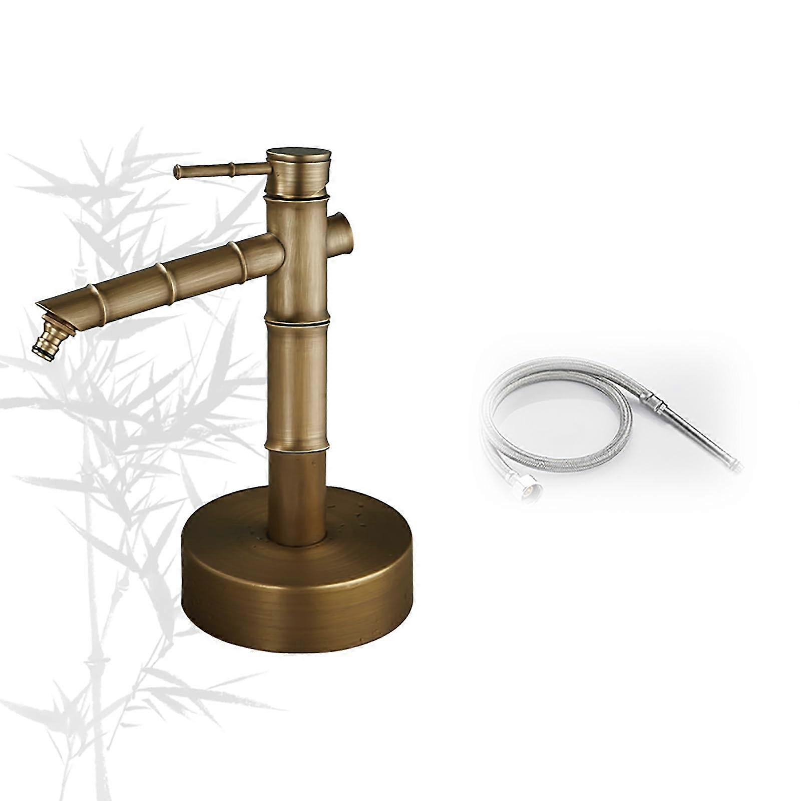 Outdoor Water Faucet Solid Brass Freestanding Column with Adjustable Height for Patio and Backyard