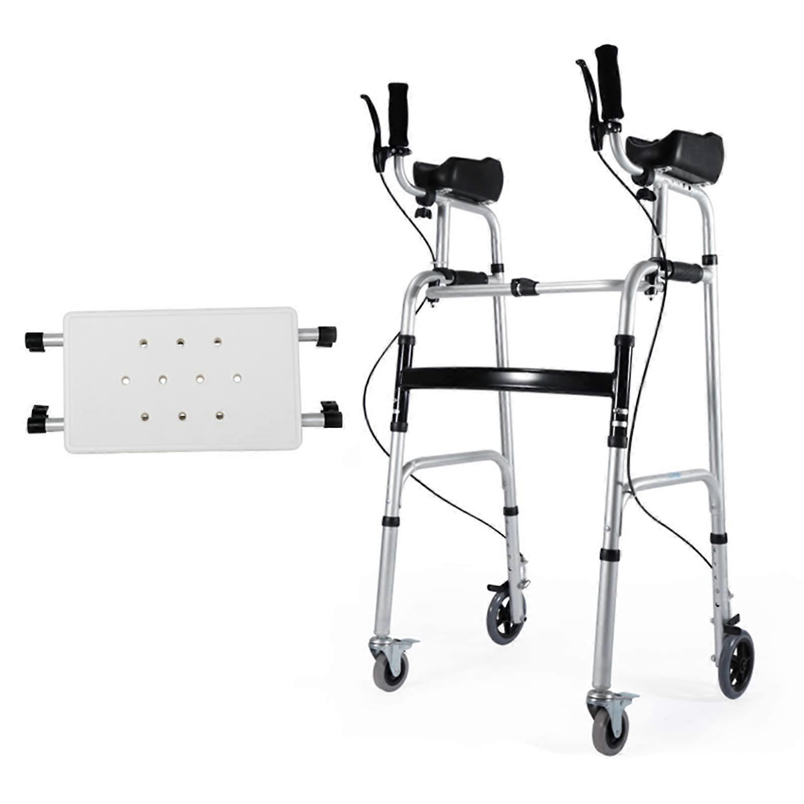 Walker with Wheels Height Adjustable Folding Aluminum Frame with Armrest Pads for Elderly Mobility Aid