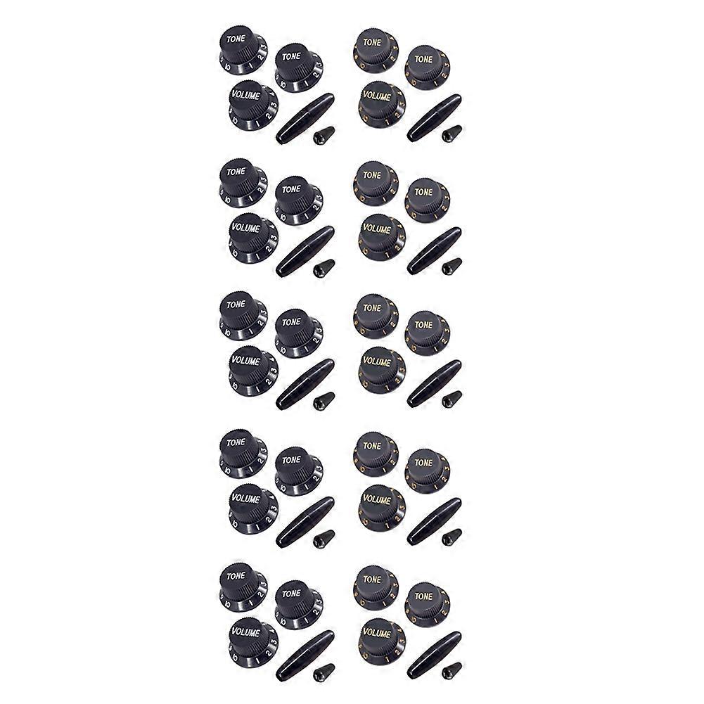 10 Set Plastic Guitar Strat Knobs 1 Volume and 2 Tone Control Knobs Set Electric Guitar,Black