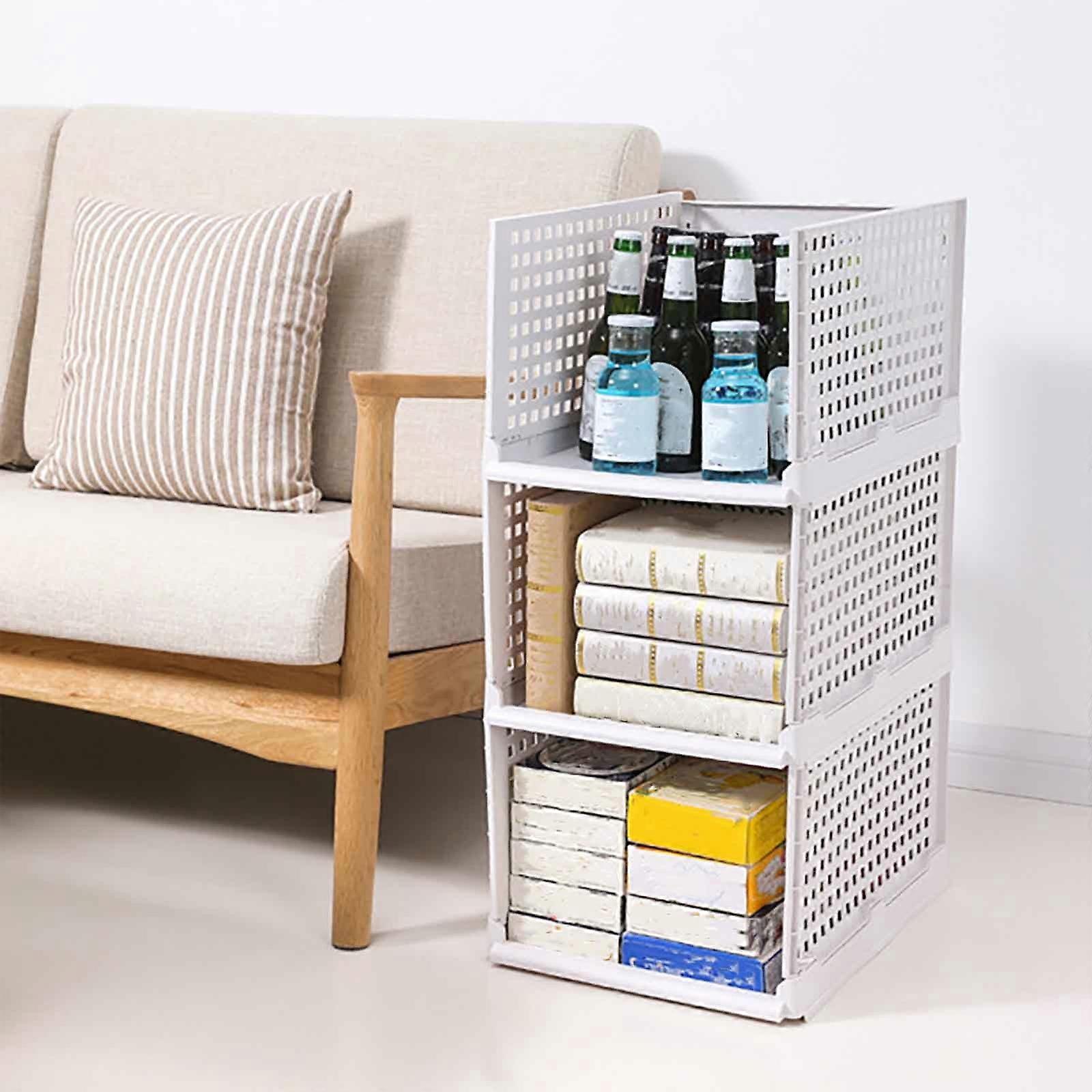 Wardrobe Storage Rack, Plastic Drawer Organizer Box, Thickened Partition, Push-Pull Frame, Stackable, Tall White