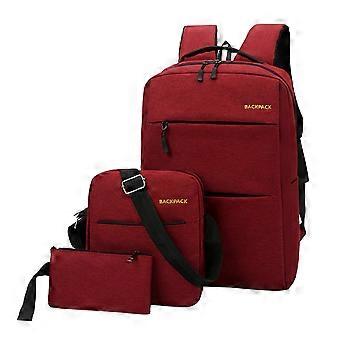 Conjunto de 3 Mochilas Casuais para Laptop, Bolsa Transversal com Porta USB, para Homens e Mulheres