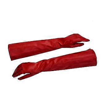 Paire de gants longs élégants en cuir PU rouge uni pour femmes XKS