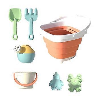 Plastic Sand Bucket Sand Tool Toy Set Foldable Bucket Shovel Sand Mould Set For Children Creative Outdoor Sand Play Toy  Orange