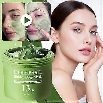 Holy Basil Bubble Deep Cleansing Mask Pore Clearing, Blackhead & Sebum Care for All Skin Types, Gentle Formula