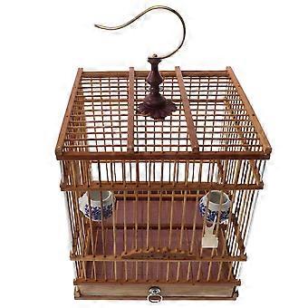 Cage à oiseaux en bambou : Cage rectangulaire artisanale avec plateau amovible et crochet de suspension - Habitat décoratif vintage pour perruches, inséparables et perroquets