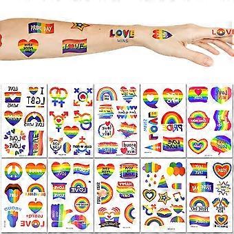 10 Blatt Pride Regenbogen Tattoo Aufkleber Temporäre Tattoo Gay Pride Parade Body Painting Party Celebration Persönlichkeit Dekoration Party Zubehör
