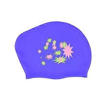 Large Size Long Hair Swimming Cap Star Pattern Silica Gel Silicone Elastic Waterproof Swim Gear Lady