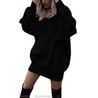 Womens Winter Warm Long Sleeve Hoodies Dress Solid Color Drawstring Pullover Tunic Tops Oversized Loose Sweatshirt with Pocket Gray L