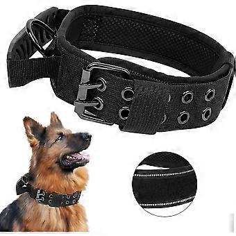Coleira de Cachorro Tática Atualizada com Alça de Controle, Coleira de Cachorro Acolchoada Ajustável Militar para Treinamento de Cães de Médio Porte (XL, Preto)