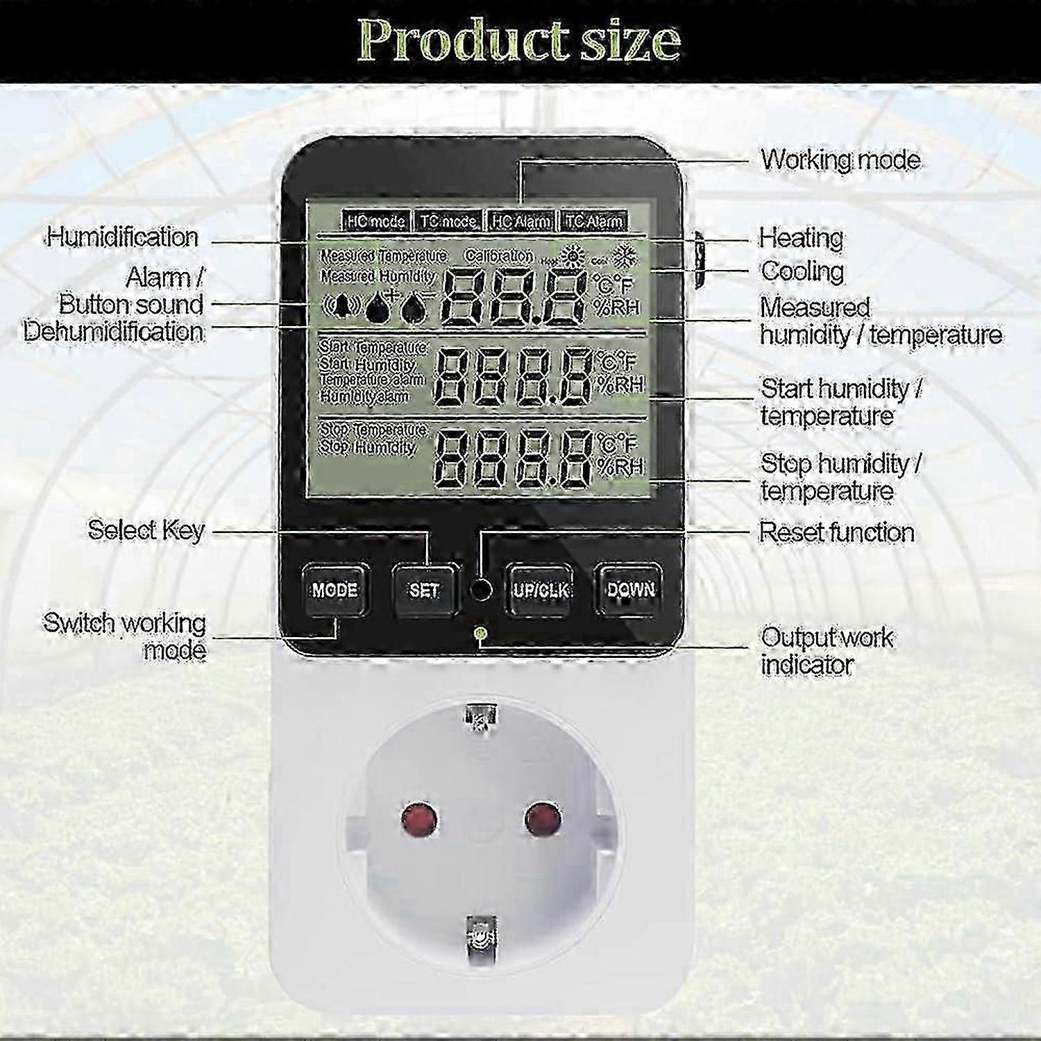 Humidity Controller Temperature Socket 230 V Switch Thermostat EU Plug