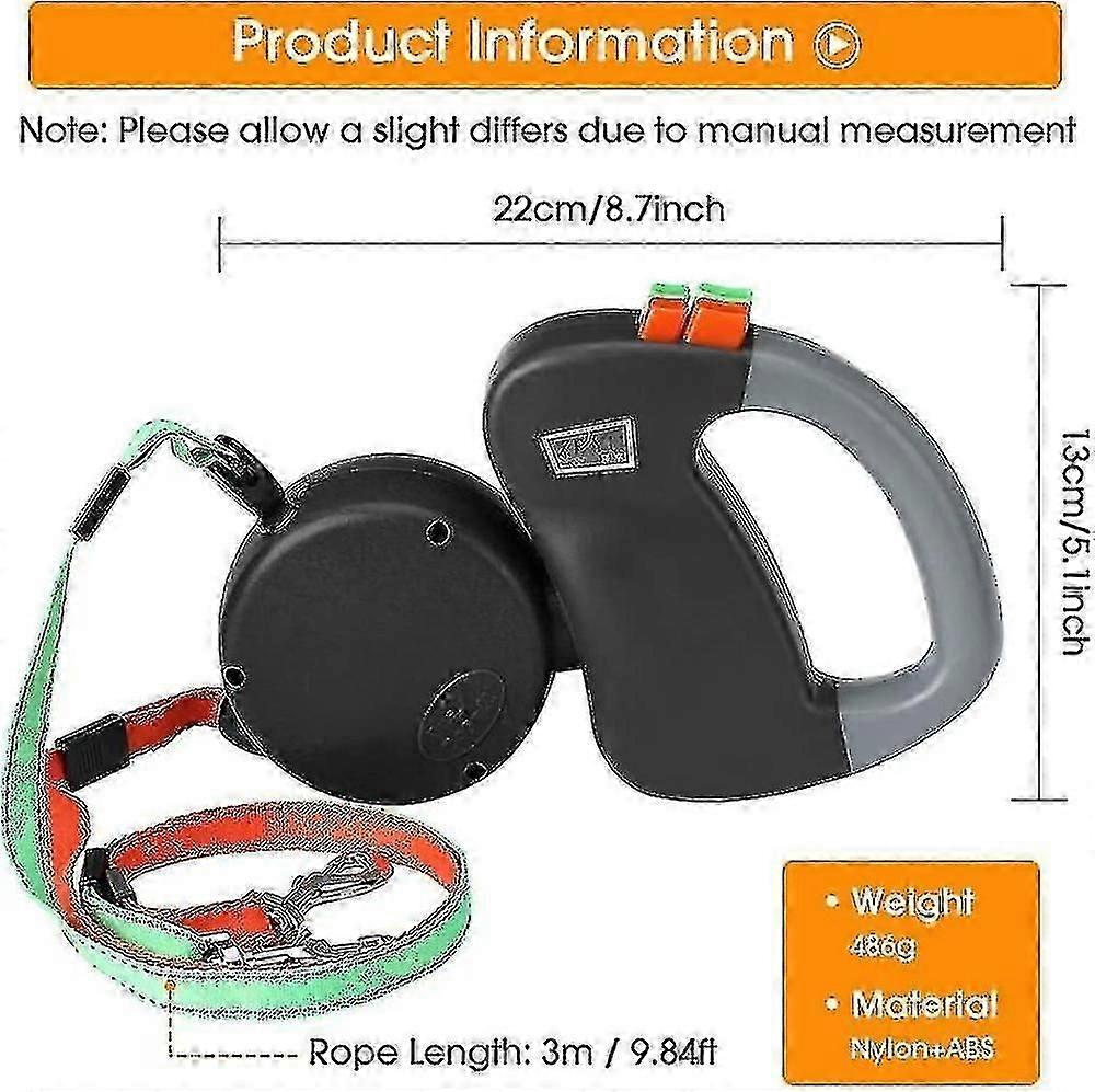 Two Dog Retractable Walking Leash No Tangle Double Structure